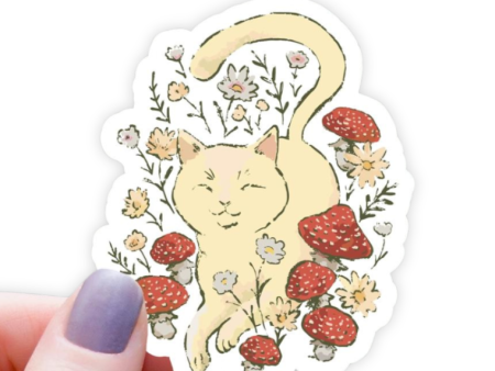 Cat Walking Amongst Mushrooms Sticker - 3  Online now