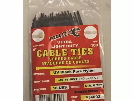 Tool City Ultra Light Duty Cable Ties Pure Nylon Black 18 lbs 4  100 Pack For Discount