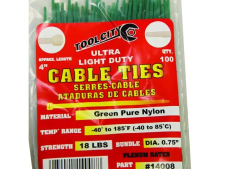 Tool City 4 in. L Green Cable Tie 100 Pack Cheap