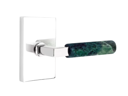 Emtek 5322.KLSUS4.MRGN.RH Select Key in Lever , Two-Point Lockset , Double Cylinder , Modern Rectangular Plate , Key in L-Square Stem , Green Marble Handle , RH For Sale