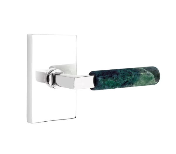 Emtek 5322.KLSUS3NL.HAUS15.RH Select Key in Lever , Two-Point Lockset , Double Cylinder , Modern Rectangular Plate , Key in L-Square Stem , Hammered Handle , RH Fashion